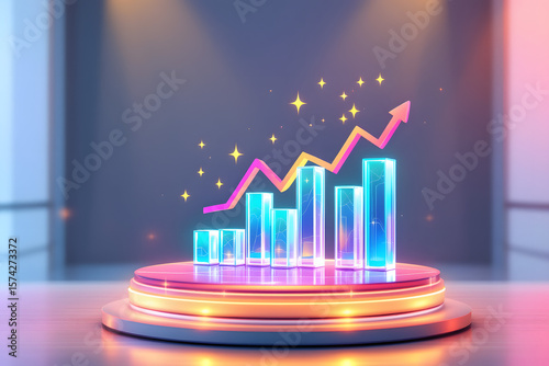 Successful Growth Chart Neon Glowing Podium Future Investment Wealth