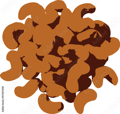 Golden brown roasted cashew nuts pile a delicious snack food in a studio shot against a dark background silhouette