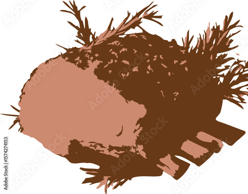 Roasted prime rib roast with rosemary garnish silhouette on black background