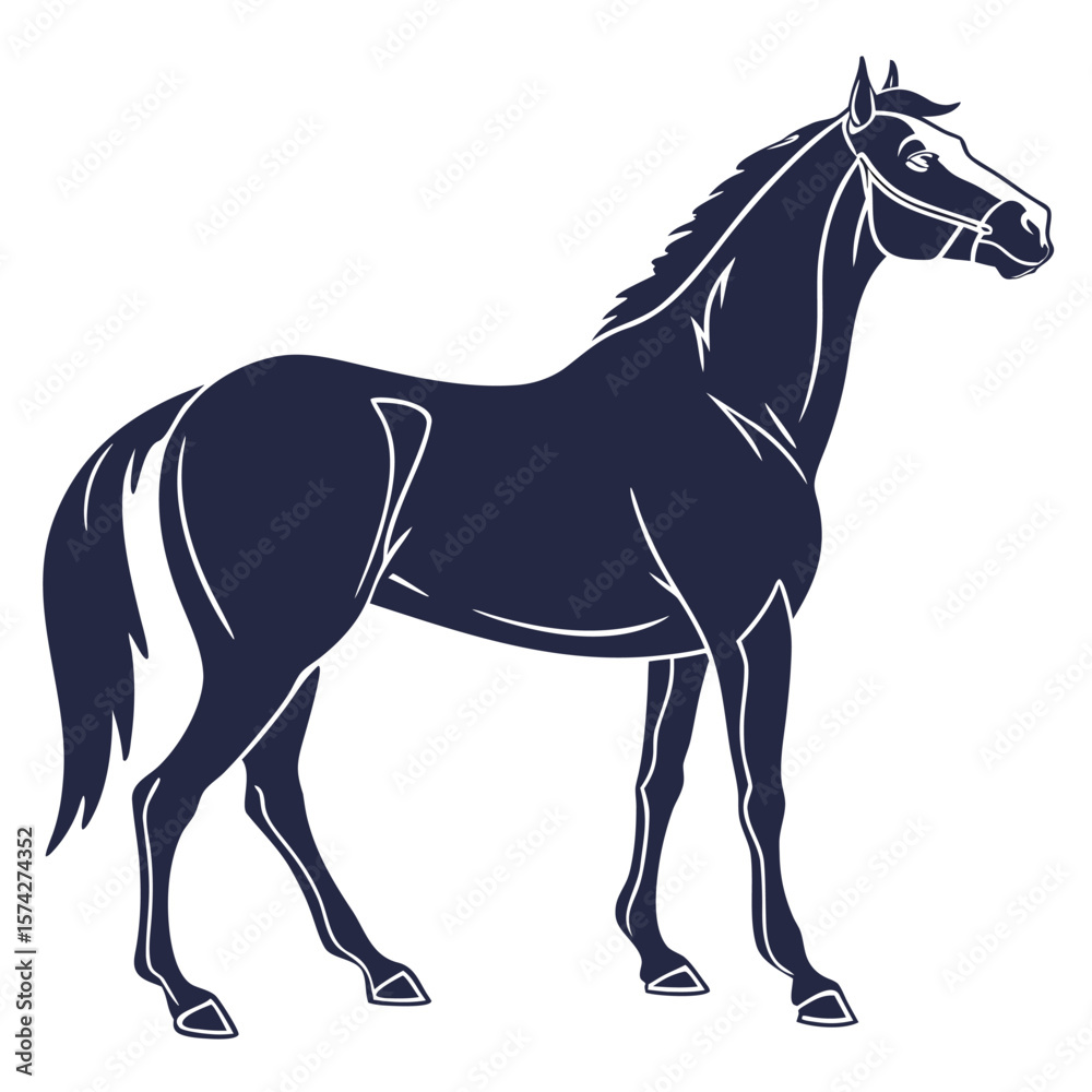 Obraz premium Dark Blue Horse Silhouette White Background navy blue