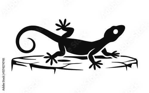 Silhouette of a lizard gecko reptile on a wooden vector illustration graphic design animal wildlife nature art