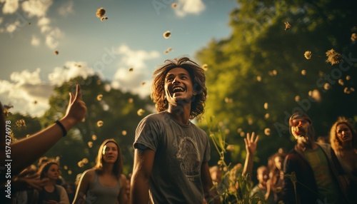 A group of friends playing ultimate frisbee in a park
