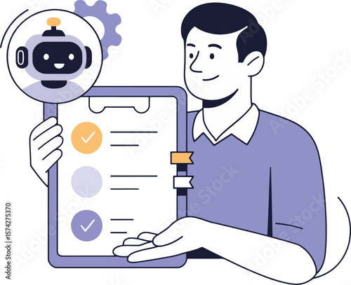 AI Assistant with Checklist, Isolated Vector Illustration.