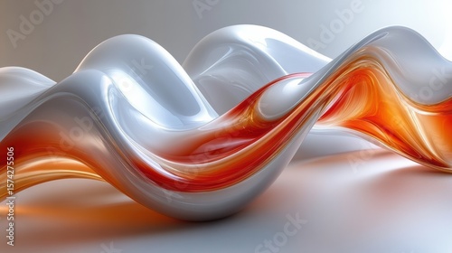 Flowing glossy wave with red and white gradient art background creating a modern abstract dynamic design