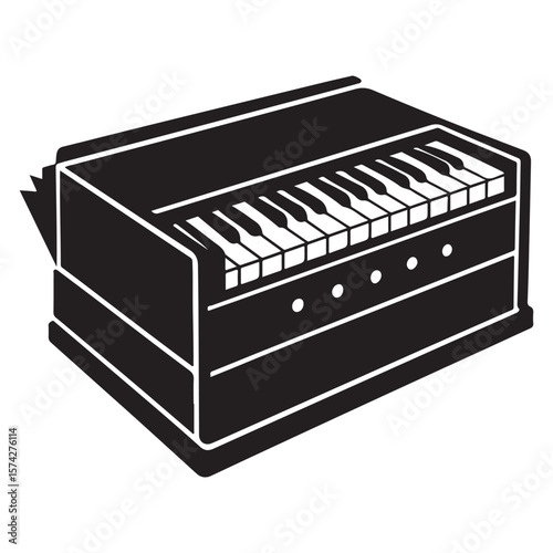 Classic Harmonium Keyboard in Monochrome Vector Style

