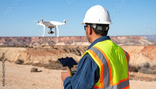 Drone operator in a desert landscape
