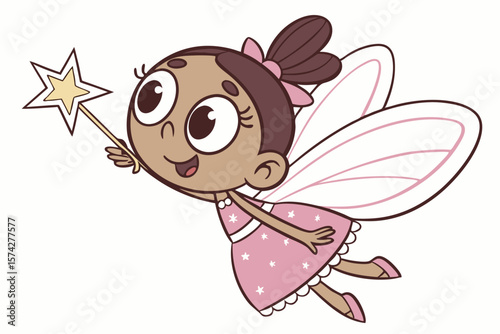 Vector cute Baby Girl cartoon character dressed as a little fairy with tiny wings isolated on white background