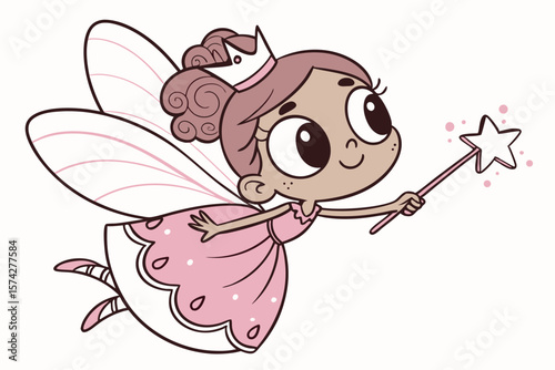 Vector cute Baby Girl cartoon character dressed as a little fairy with tiny wings isolated on white background