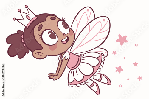 Vector cute Baby Girl cartoon character dressed as a little fairy with tiny wings isolated on white background