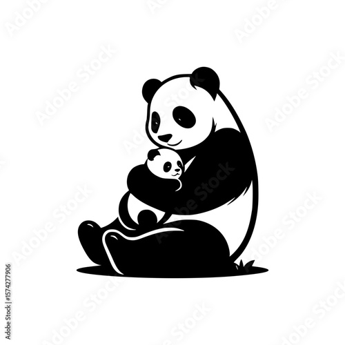 Adorable mother panda cradles her baby panda in loving embrace