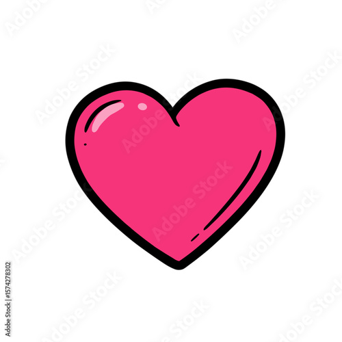 pop art pink heart with black outline on transparent background - graphic element for stylish design projects, clipart PNG

