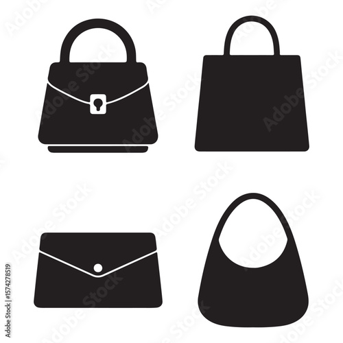 Minimalist Vector Icons of Fashionable Handbag Shapes