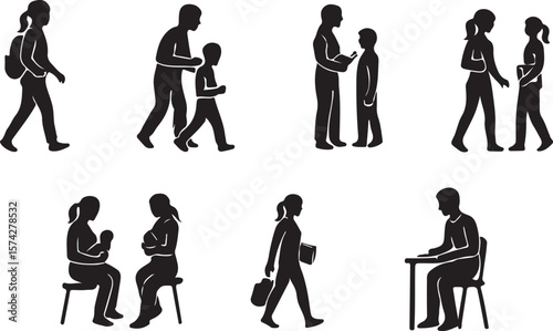 Lifestyle Silhouette Icon Pack – Interaction, Parenting & Everyday Activity for Wellness & Education Design