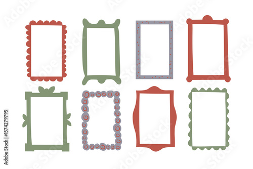 Vector funny coloured frames borders for text on isolated background. Hand drawn festive framing. Design elements for edging, congratulating of holidays, invitation, New Year, birthday, flyer, card