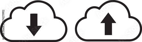Cloud Data Exchange: Simple line drawing icons symbolizing the essential functions of cloud computing: upload and download.