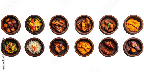 Various dishes served in bowls food on transparent png background