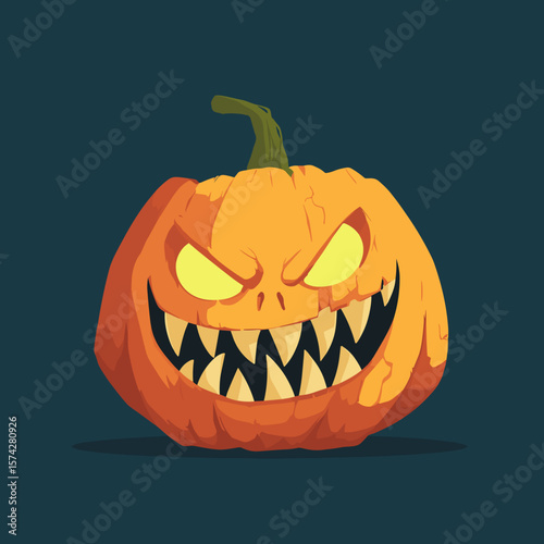 Scary Demonic Pumpkin Face, Vector Logo, Illustration