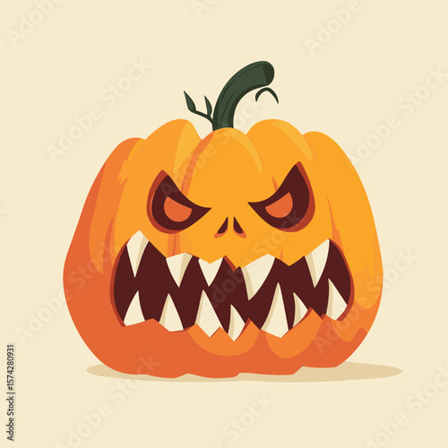 Scary Demonic Pumpkin Face, Vector Logo, Illustration