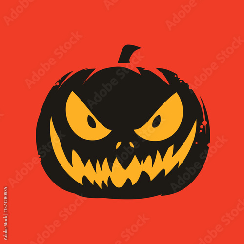 Scary Demonic Pumpkin Face, Vector Logo, Illustration
