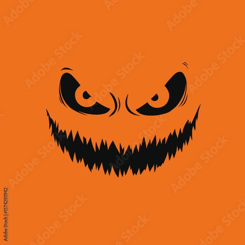 Scary Demonic Pumpkin Face, Vector Logo, Illustration