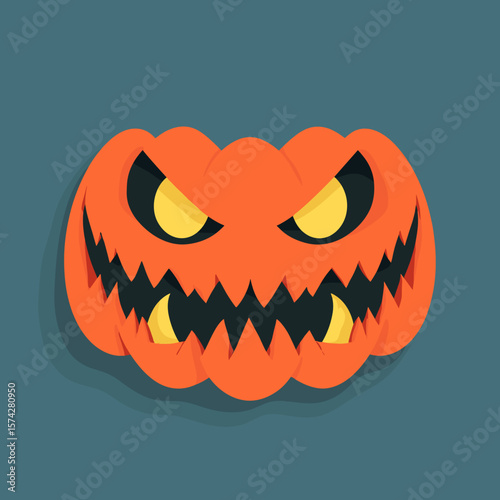 Scary Demonic Pumpkin Face, Vector Logo, Illustration