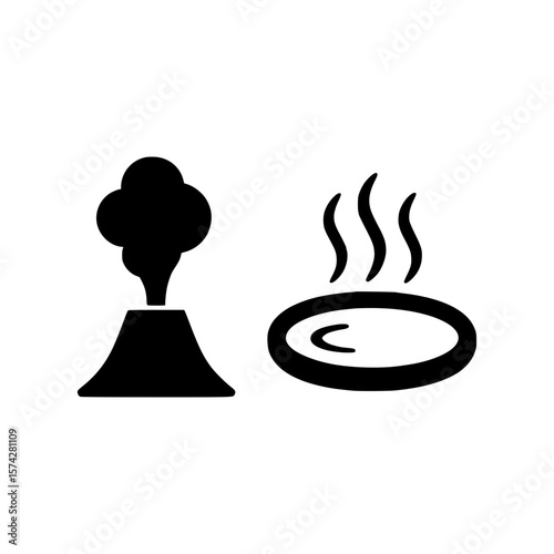Volcano and hot spring icons representing geothermal energy and natural heat sources