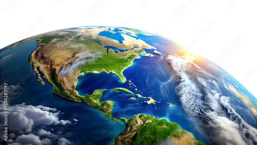 Fototapeta premium Earth from space showing North and Central America on transparent background