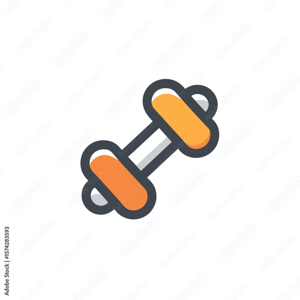 Orange dumbbell lifts in simple white isolated workout icon Orange dumbbell lifts in simple white isolated workout icon