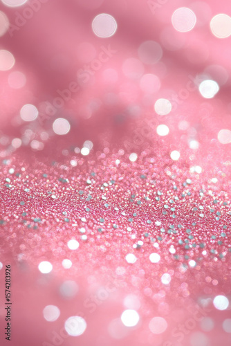 Sparkling pink glitter background with bokeh lights creates festive and dreamy atmosphere, perfect for celebrations and creative designs