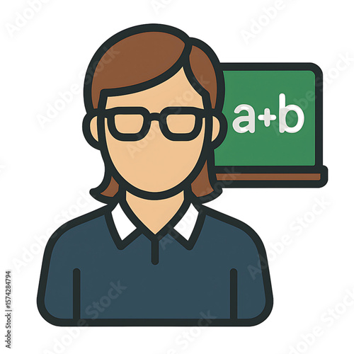 A simple flat icon of a female math teacher or tutor with a chalkboard - AI Generated