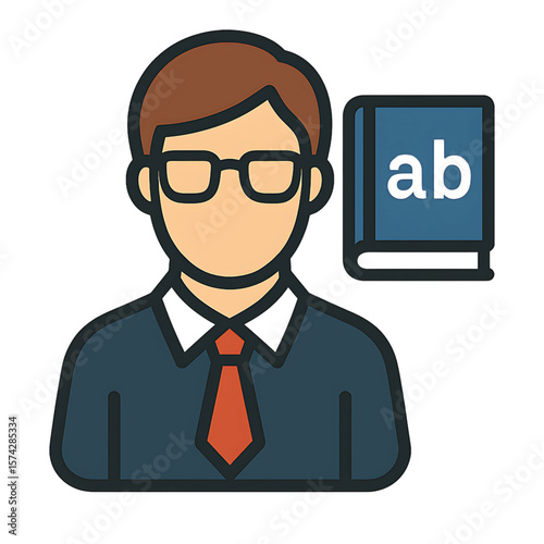 A simple flat icon of a male professor, teacher, or businessman with a book - AI Generated