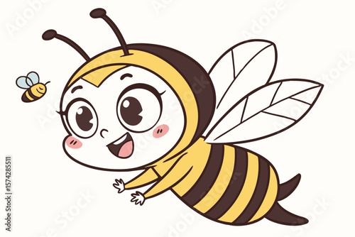 Vector cute Baby Girl cartoon character dressed in a bee costume, buzzing happily isolated on white background