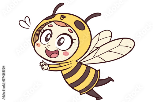 Vector cute Baby Girl cartoon character dressed in a bee costume, buzzing happily isolated on white background