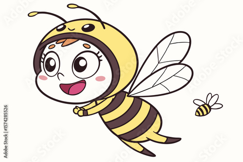 Vector cute Baby Girl cartoon character dressed in a bee costume, buzzing happily isolated on white background