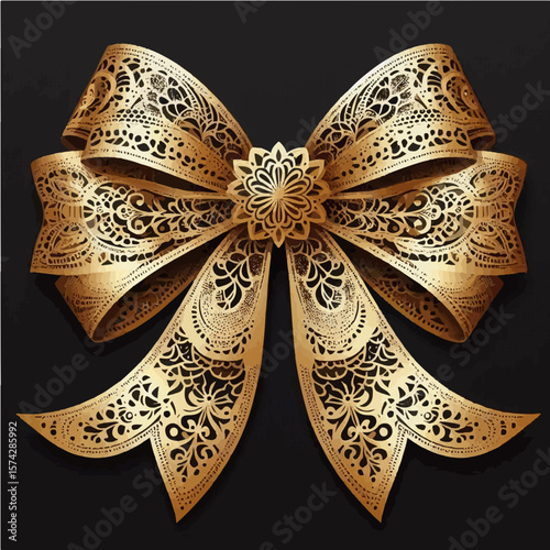 golden bow on black background