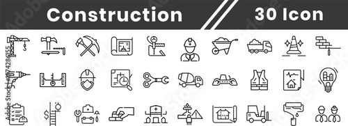Construction web icons in line style collection. Simple line art style icons pack. Build, house repair tools, engineering, builder icon. Editable stroke. Vector illustration