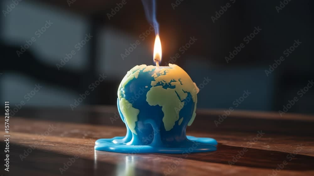 Melting earth candle symbolic image of global warming environmental awareness