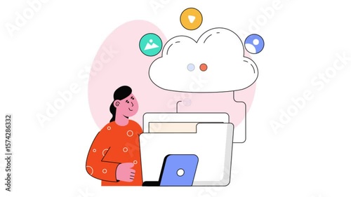 Cloud Data 2D Flat Animation 