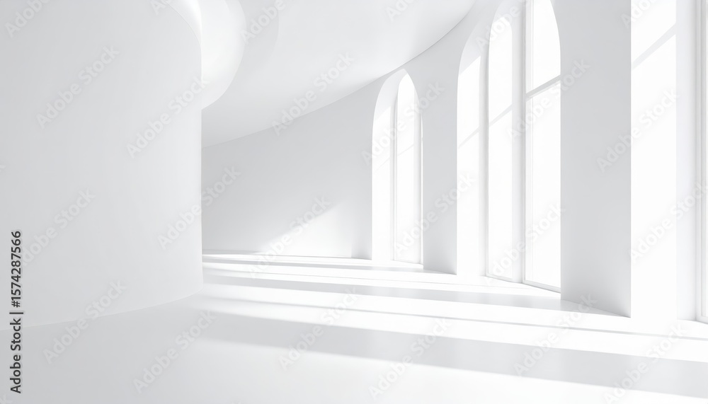 Fototapeta premium endless white archway in minimalist corridor showcasing symmetry, depth, and serene architectural eleganc