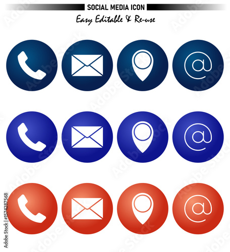 Business card icon set featuring telephone, location, name, website, address, email, at symbol, and cell phone. Vector illustration symbol for professional networking and contact information exchange