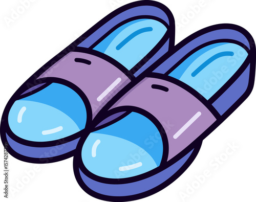 Pair of cozy slippers for relaxing at home, footwear illustration