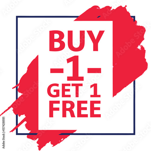Buy one, get one free special offer label. Sale retail business promotion sticker. Marketing advertising label template vector illustration