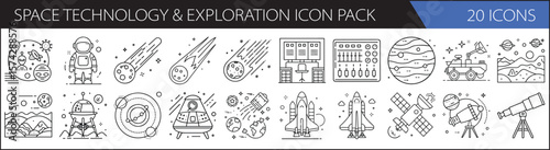 Space Technology & Exploration Icons – 20 Futuristic Line Icons