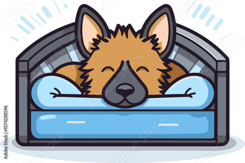 Cute Dog Sleeping Peacefully in Bed - Cartoon Illustration