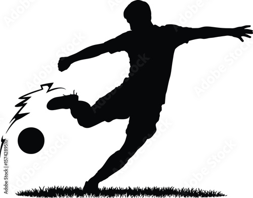 Soccer player kicking ball silhouette football