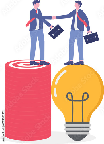 Idea pitching, fund raising and venture capital, selling business or merger agreement concept

