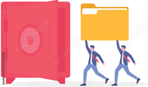 Bank safe with secured money and valuables in security

