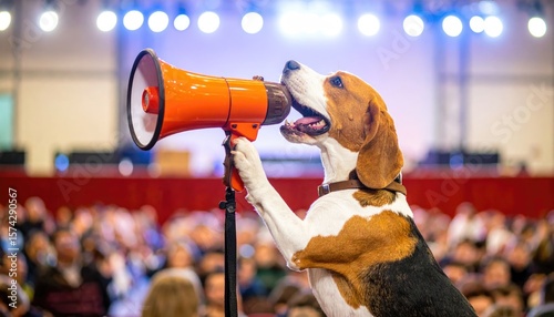 Beagle dog with megaphone