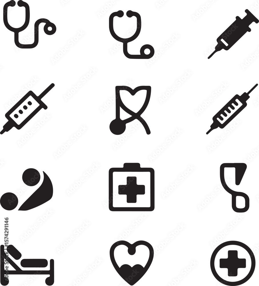 Obraz premium Medical and Healthcare Glyph Icon Set