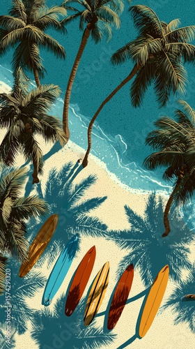 Surfboards and Palm Trees – Vertical Retro Surf Illustration, SUmmer Vibes
